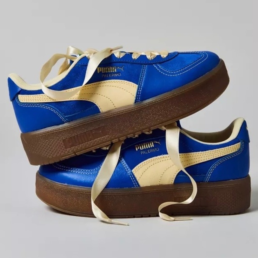 Puma Palermo Platform Blue Ivory Ribbon Lace Sneakers 400452-01 Womens 8